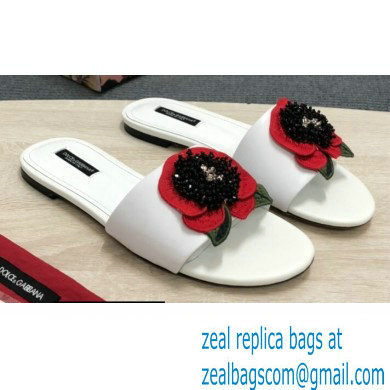Dolce  &  Gabbana Black Red Roses Slides White 2022